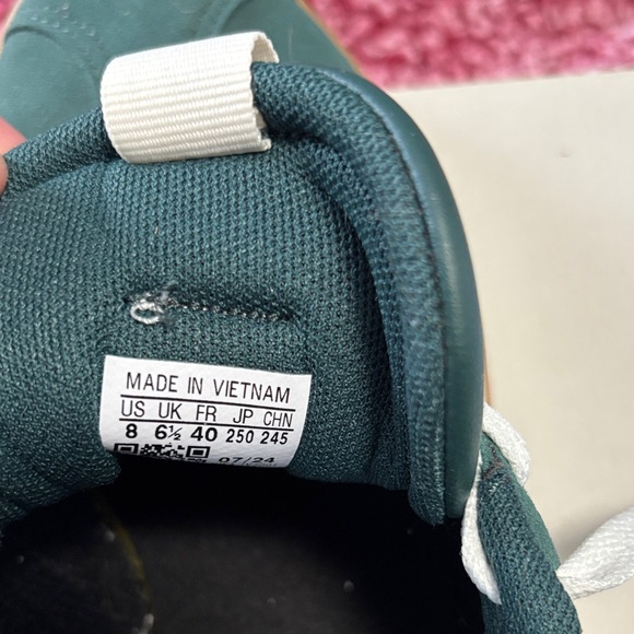 adidas Women's Green Suede Sneakers with White Stripes and Gum Sole - Picture 4 of 5